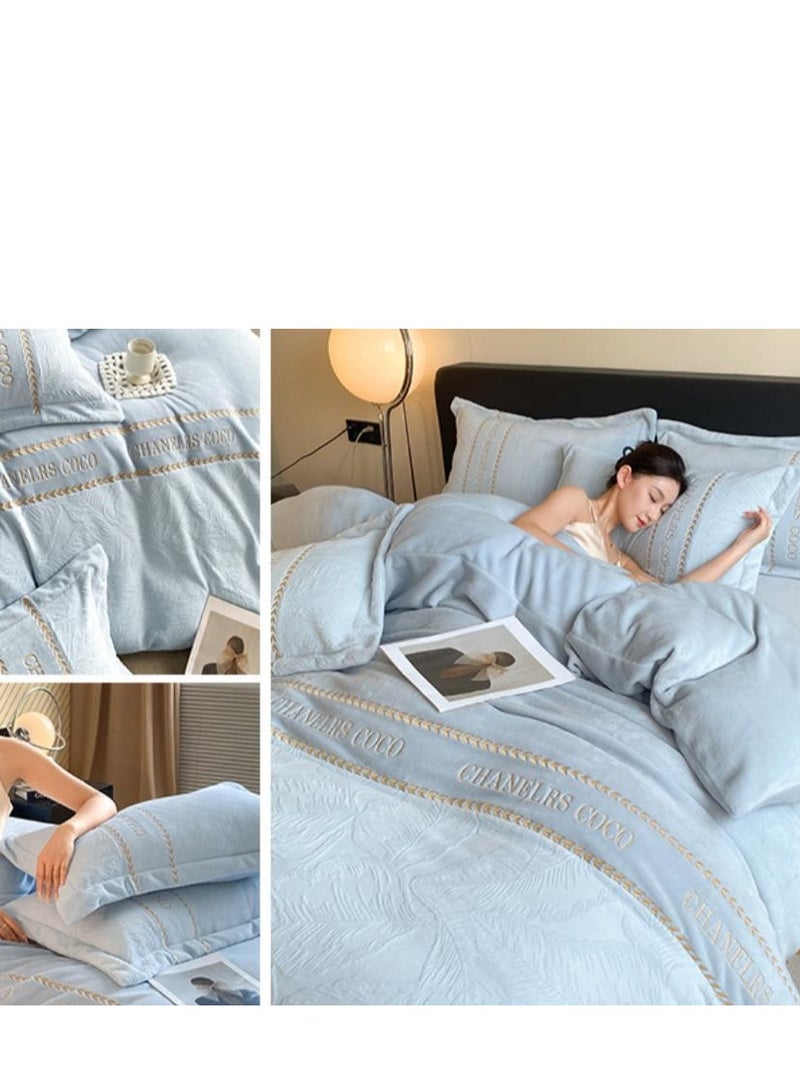 Bed Sheet Style — Carved Velvet Cloth Embroidered Wide Edge Milk Velvet Four Piece Bedding Set - Image 3