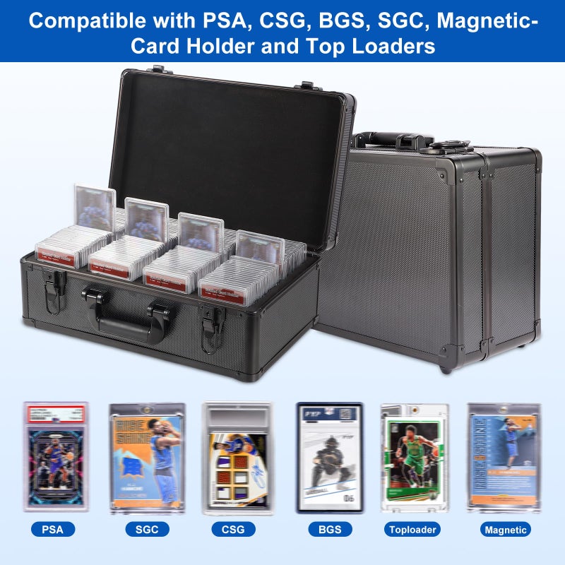 EcoVibe Graded Card Case, Aluminum Alloy Trading Card Storage Box with Carry Handle, Sports Card Case Holders with Dividers, Graded Card Storage Boxes Fits Psa, Tcg, Csg, Bgs, Sgc Slabs - Image 2