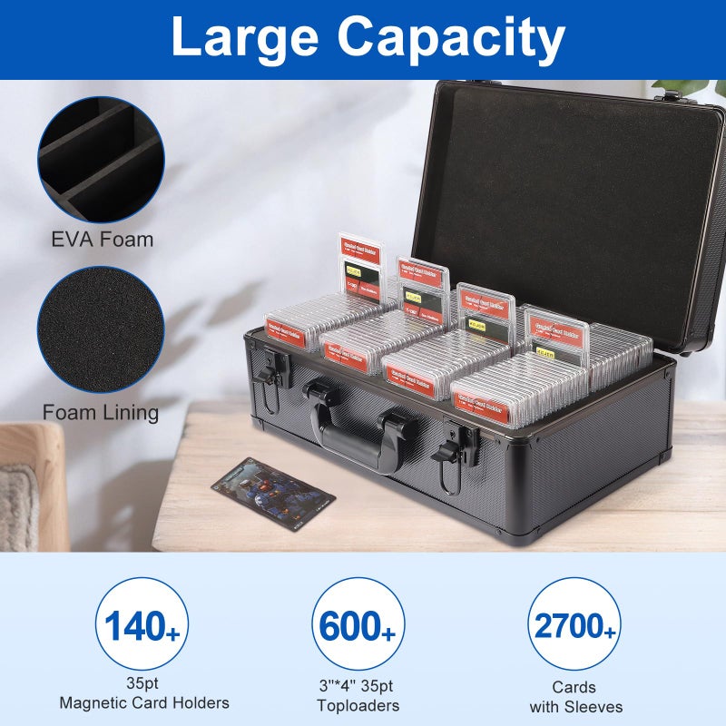 EcoVibe Graded Card Case, Aluminum Alloy Trading Card Storage Box with Carry Handle, Sports Card Case Holders with Dividers, Graded Card Storage Boxes Fits Psa, Tcg, Csg, Bgs, Sgc Slabs - Image 3