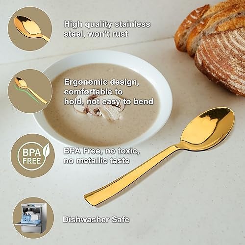 Parage 6 Pieces Stainless Steel Golden Spoons Set, 16 cm Long, Premium Spoons for Home & Kitchen, Luxury Dining Tableware Gift for House Warming,6 Pieces Gold Cutlery Set - Image 4