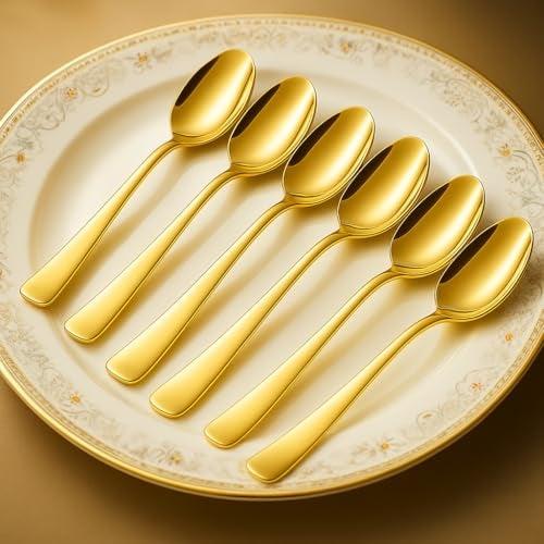 Parage 6 Pieces Stainless Steel Golden Spoons Set, 16 cm Long, Premium Spoons for Home & Kitchen, Luxury Dining Tableware Gift for House Warming,6 Pieces Gold Cutlery Set - Image 1
