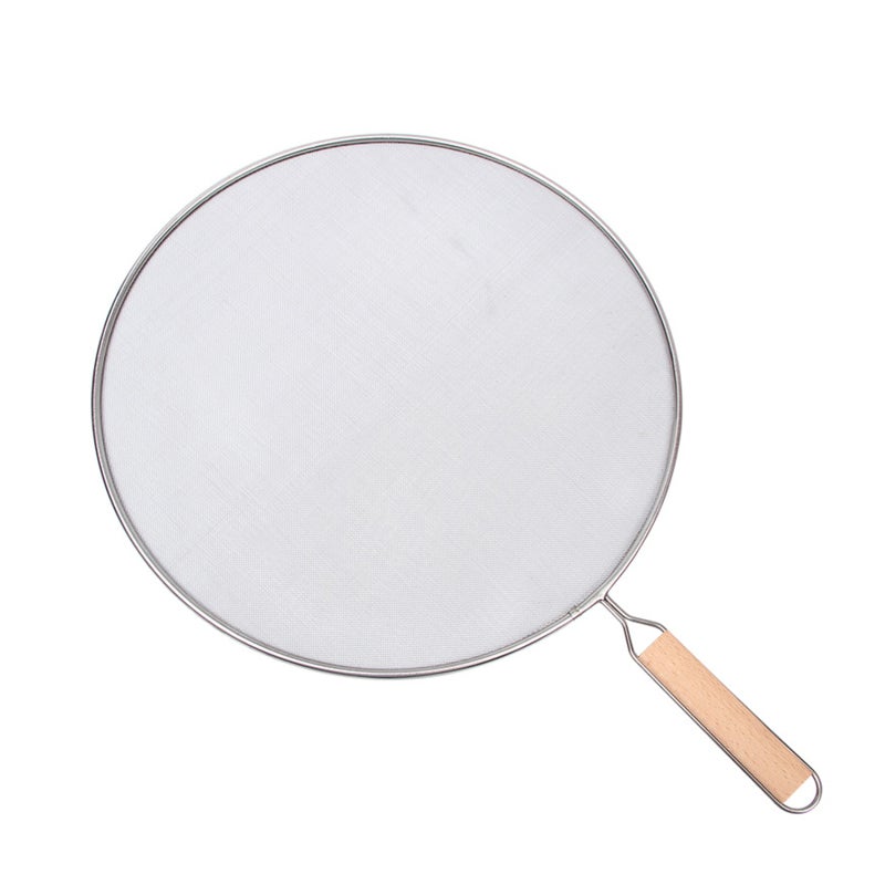 Stainless Steel Splatter Screen: 4 Optional Sizes Dense Mesh Design - Rust-resistant With Wooden Handle & Storage Hook for Home Kitchen Cooking - Image 1