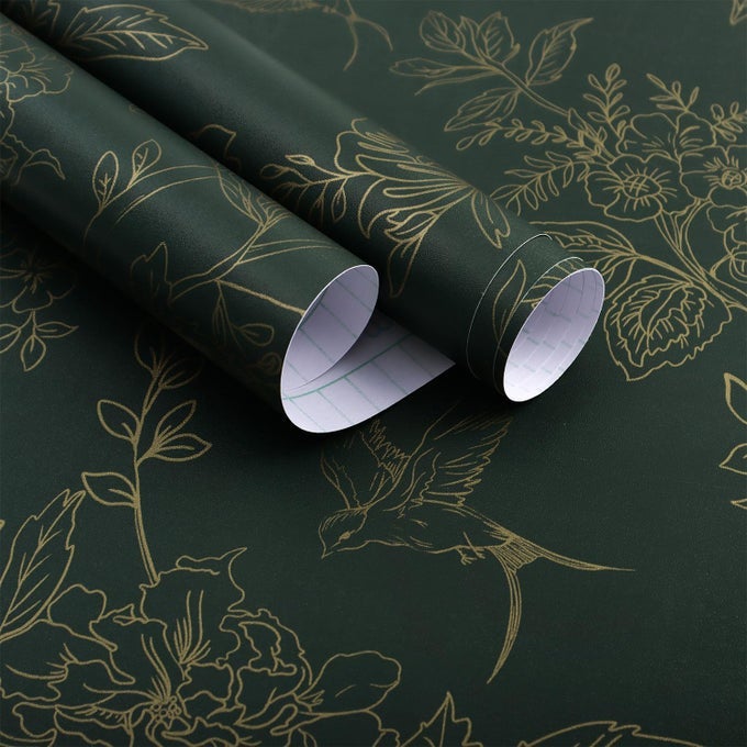 DARK GREEN AND GOLD WALLPAPER FLORAL PEEL AND STICK WALLPAPER 177X1181 VINTAGE FLORAL CONTACT PAPER PEEL AND STICK FLOWERS BIRDS REMOVABLE SELF ADHESIVE WALL PAPER FOR BEDROOM CABINETS