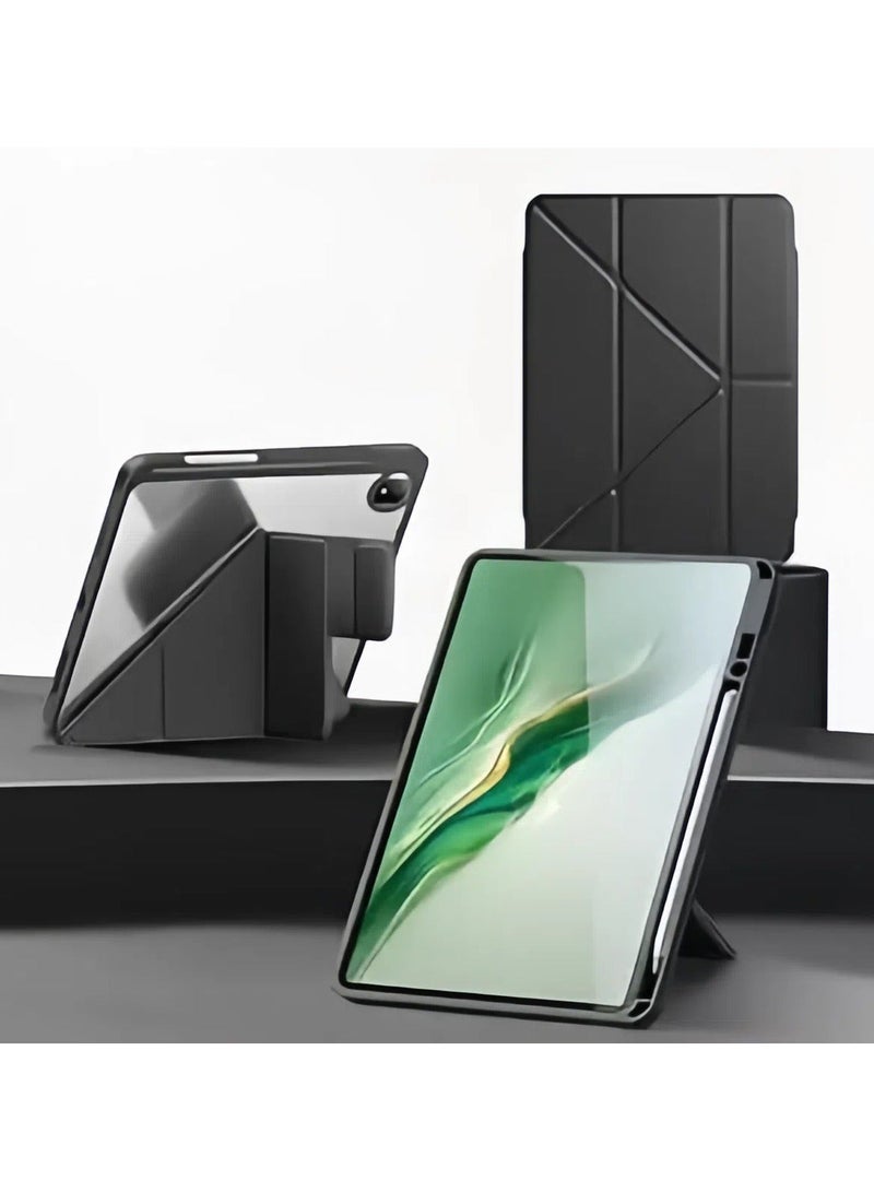 Case Compatible with Honor MagicPad 2 12.3 Inch (2024), Ultra-thin Y-Folding Leather Pencil Holder, Transparent Acrylic Back Shell Protective Cover