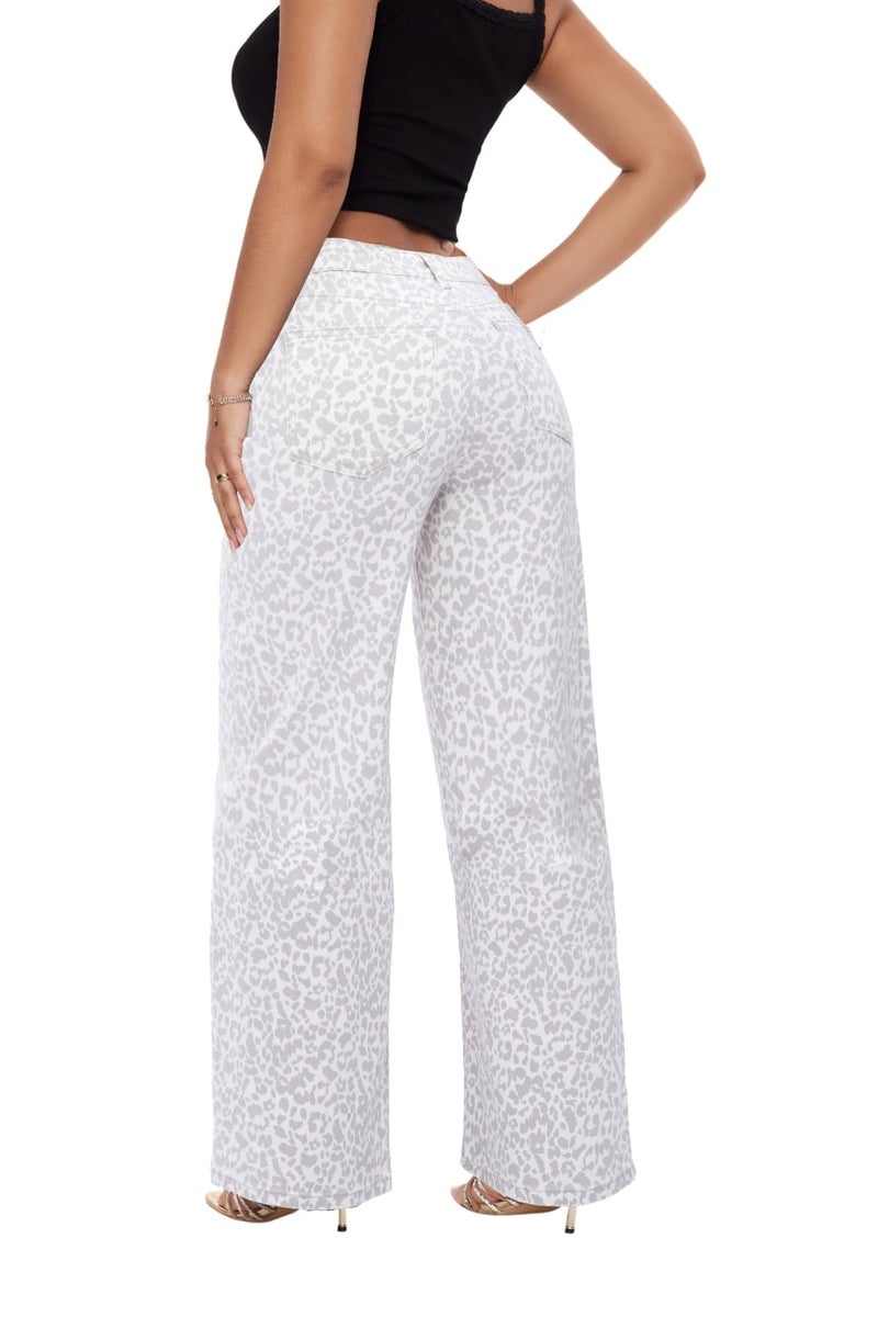 ONESO Mid-Low Rise Baggy Jeans Wide Leg for Women Distressed Pants Stretchy Bottom Lady Basic Comfortable Denim - Image 4