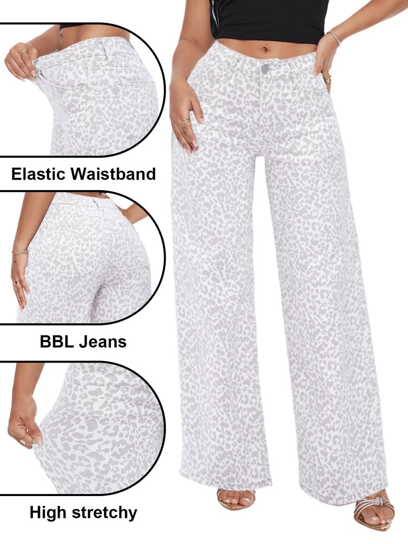 ONESO Mid-Low Rise Baggy Jeans Wide Leg for Women Distressed Pants Stretchy Bottom Lady Basic Comfortable Denim - Image 5