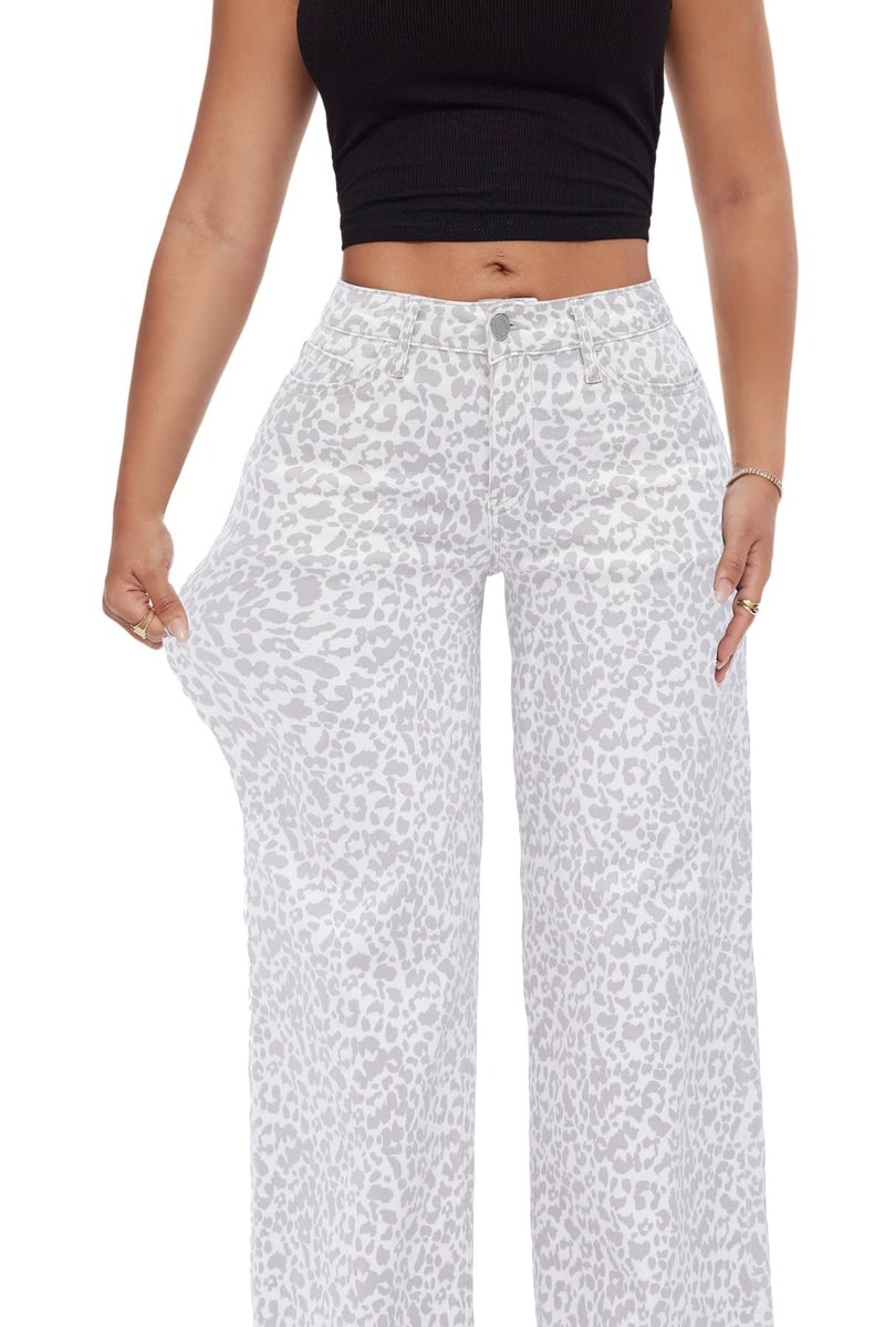 ONESO Mid-Low Rise Baggy Jeans Wide Leg for Women Distressed Pants Stretchy Bottom Lady Basic Comfortable Denim - Image 2