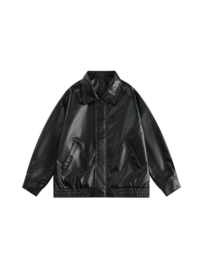 Generic - Brown PU Leather Jacket Mens Vintage 2023 Spring Black - Image 1