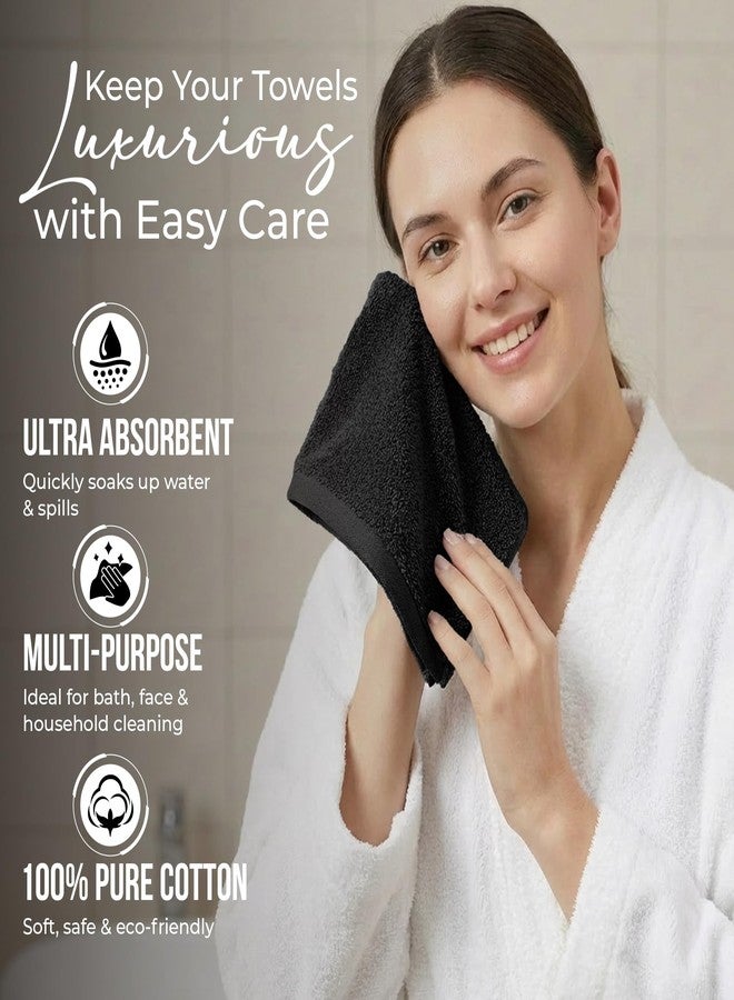 RIVERSIDE 12-Pack Premium 100% Cotton Black Face Towels for Bathroom [12x12] - Reusable Luxury Face Wash Cloths for Showering - 550 GSM Super Soft & Absorbent Washcloths for Body, Spa & Gym - Image 3