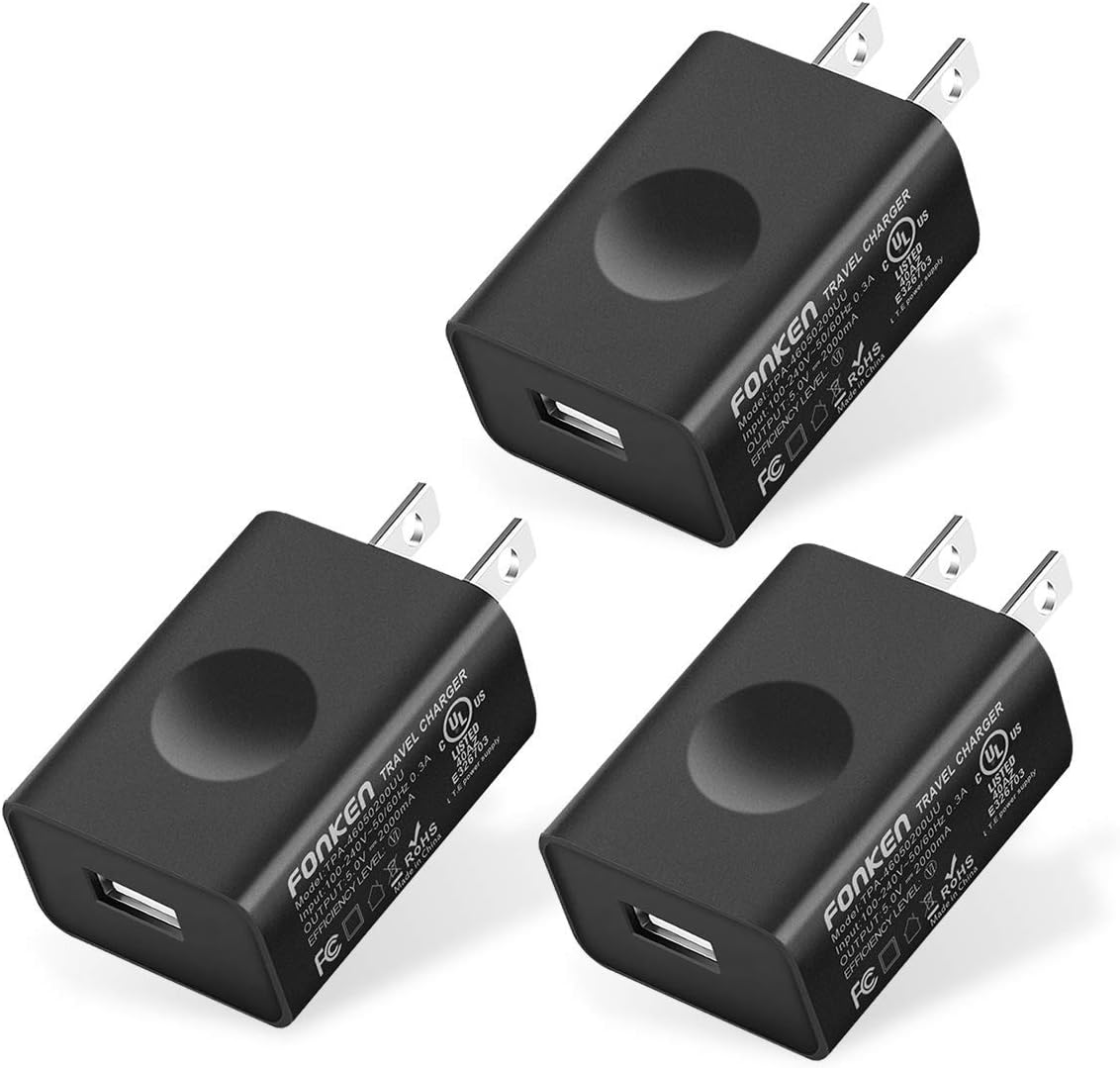 FONKEN USB Wall Charger 3Pack 5V 2A Power Adapter Universal Travel USB Plug Cell Phone Block Cube Compatible With iPhone iPad Google Nexus Samsung LG HTC Moto Kindle and More
