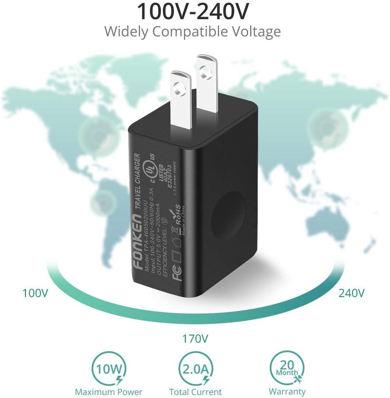 FONKEN USB Wall Charger 3Pack 5V 2A Power Adapter Universal Travel USB Plug Cell Phone Block Cube Compatible With iPhone iPad Google Nexus Samsung LG HTC Moto Kindle and More - Image 5