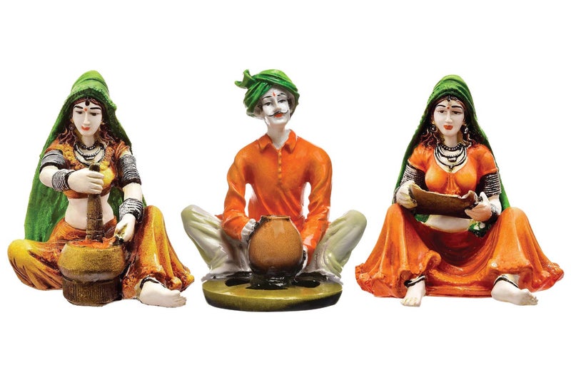 Karigaari India Handcrafted Polyresin Rajasthani Musician Figurines Set of 3 – Ethnic Home Decor Showpieces for Living Room Table Shelf Traditional Indian Cultural Statue Gift Decorative Accents - Image 2