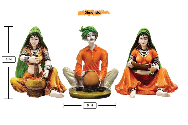 Karigaari India Handcrafted Polyresin Rajasthani Musician Figurines Set of 3 – Ethnic Home Decor Showpieces for Living Room Table Shelf Traditional Indian Cultural Statue Gift Decorative Accents - Image 3
