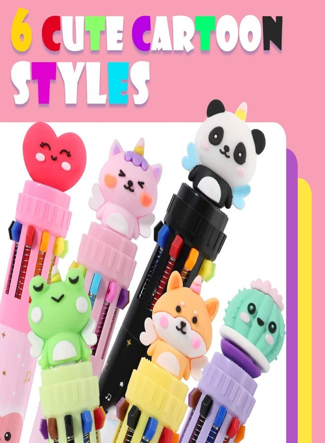 YOYTOO Multicolor Ballpoint Pen 0.7 mm, 10-in-1 Colored Pens Fine Point Retractable Cute Cartoon Animal Ballpoint Pens for School Office Supplies Students Kids Birthday Valentine Gifts, 6 Pack - Image 2
