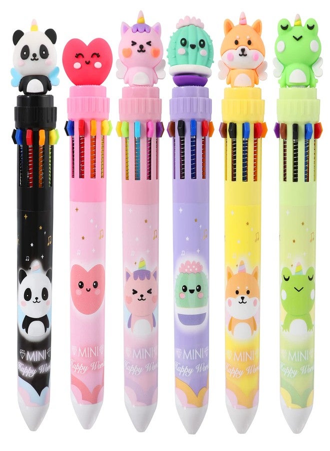 YOYTOO Multicolor Ballpoint Pen 0.7 mm, 10-in-1 Colored Pens Fine Point Retractable Cute Cartoon Animal Ballpoint Pens for School Office Supplies Students Kids Birthday Valentine Gifts, 6 Pack - Image 1