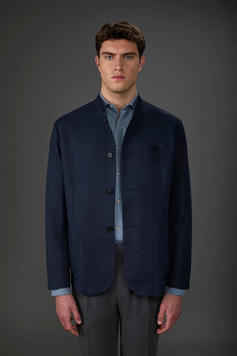 Doppelganger Men's unlined single-breasted jacket with mandarin collar - Blue