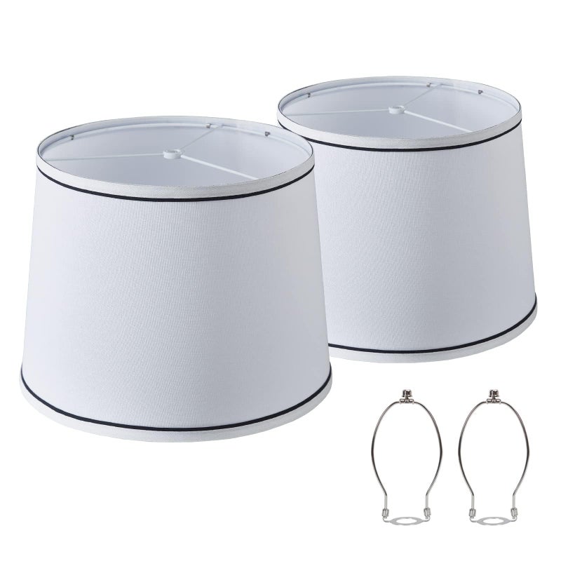 Luvkczc White Bedside Lamp Shades Set of 2 Replacement, Fabric Lampshades for Table Lamps Floor Lamps, Medium Lampshades 13" Top x 11" Bottom x 10" High, Drum Lamp Shade Harp Holder Included - Image 1