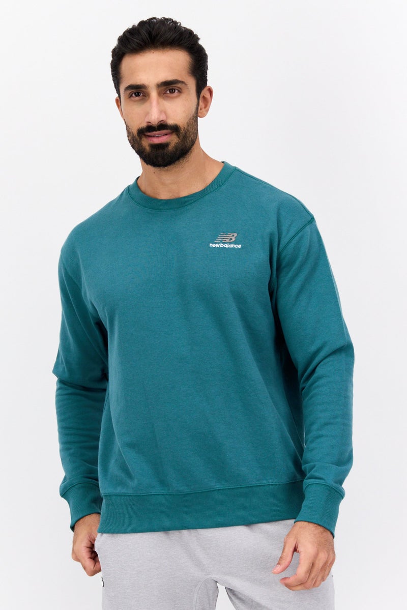 New Balance سويت شيرت خارجي بأكمام طويلة للرجال بتصميم مريح، أخضر - Image 1