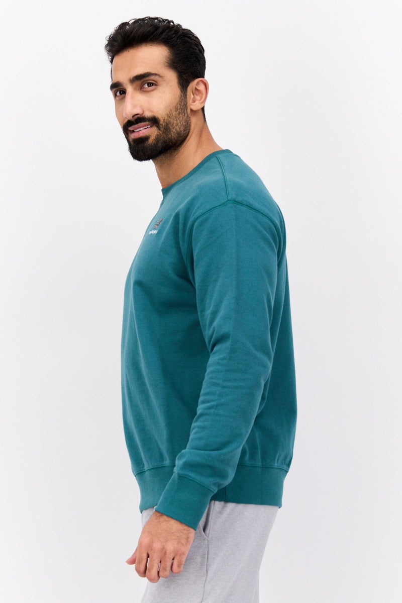 New Balance سويت شيرت خارجي بأكمام طويلة للرجال بتصميم مريح، أخضر - Image 3