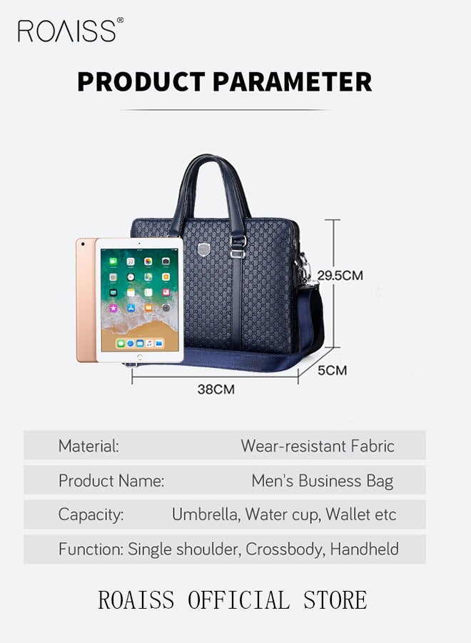 roaiss Classic Briefcase Textured Leather Laptop Messenger Bag for Men Travel Business Leather Lawyers Briefcase Shoulder Laptop Slim Bags Dark Blue - Image 4