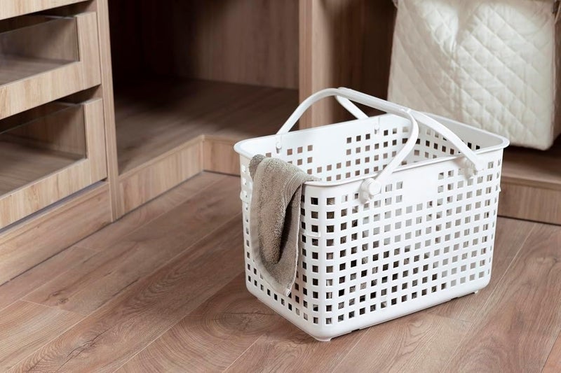 inochi Nachi Multi Purpose Basket with Strap Handbag, For Household Storage, Picnic, Beach, Camping, With Lid and Handle, High Quality PP, Lightweight, White (46x 32x31cm) - Image 5