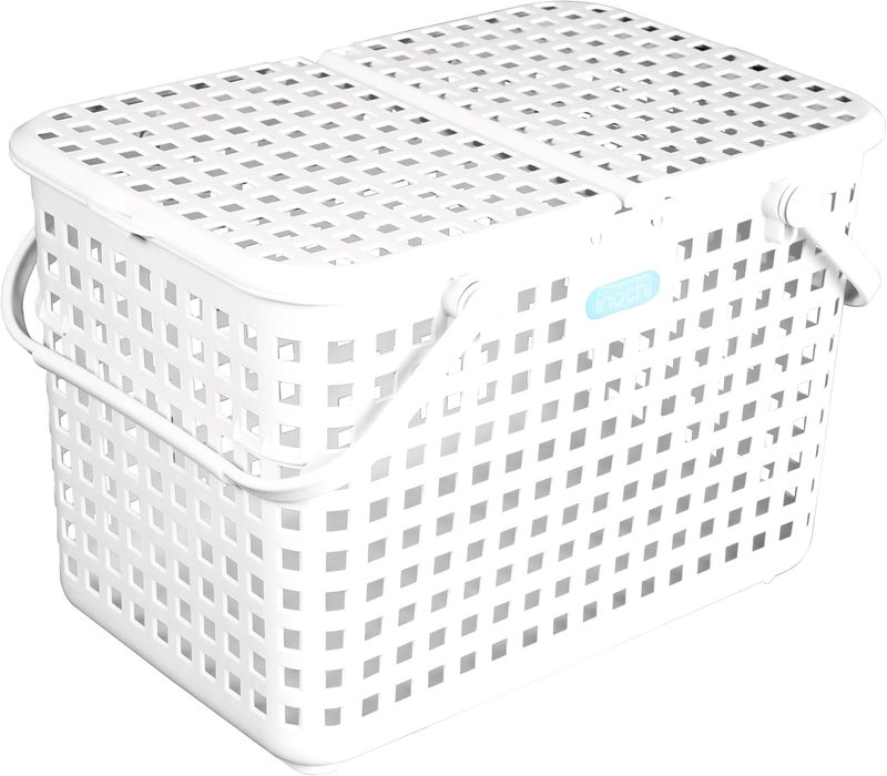 inochi Nachi Multi Purpose Basket with Strap Handbag, For Household Storage, Picnic, Beach, Camping, With Lid and Handle, High Quality PP, Lightweight, White (46x 32x31cm) - Image 2