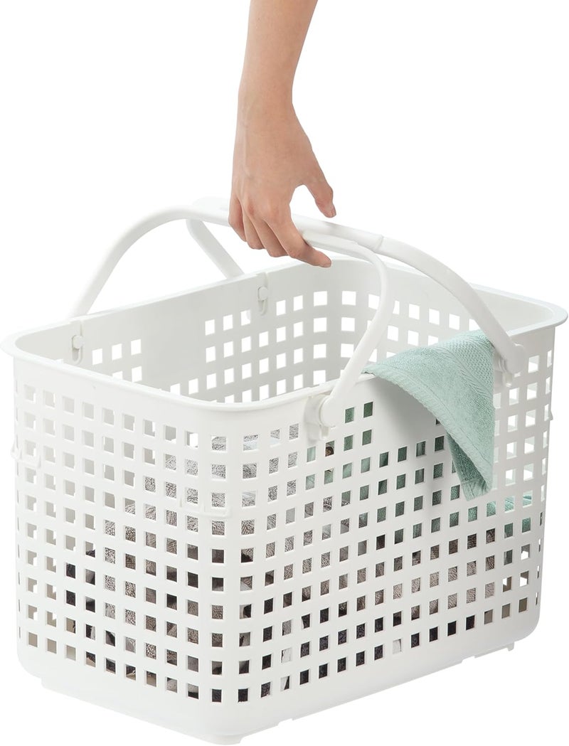 inochi Nachi Multi Purpose Basket with Strap Handbag, For Household Storage, Picnic, Beach, Camping, With Lid and Handle, High Quality PP, Lightweight, White (46x 32x31cm) - Image 1