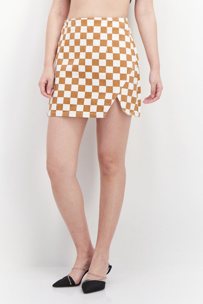 GLAMOROUS Women Checkered Demin Mini Skirt, White - Image 1