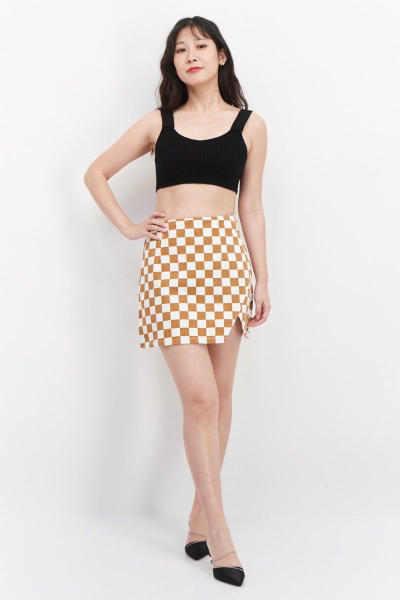 GLAMOROUS Women Checkered Demin Mini Skirt, White - Image 4