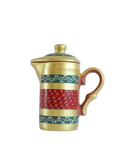 الروح الحب والارض إبريق ماء مصنوع يدويًا من الطين المطبوع مع غطاء  - Image 1