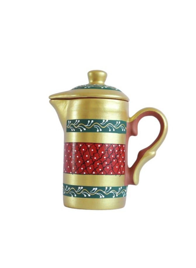الروح الحب والارض إبريق ماء مصنوع يدويًا من الطين المطبوع مع غطاء  - Image 1