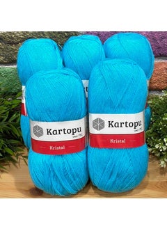 Kartopu Kristal K515 5 Pieces Fiber Yarn Hand Knitting Yarn Turquoise 