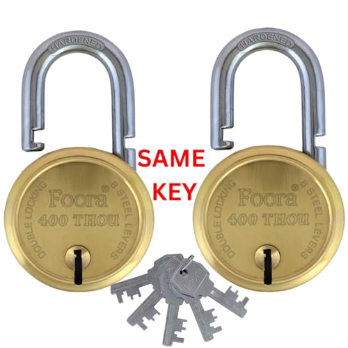 Foora Same Key Lock 400 Thou Gold Padlock - Heavy Duty, Double Locking, Hardened Shackle, 8 Lever Mechanism, 65mm (2 Locks Open with Single Key) - Perfect for Home, Door, Gate, and Shutter Security - Image 2