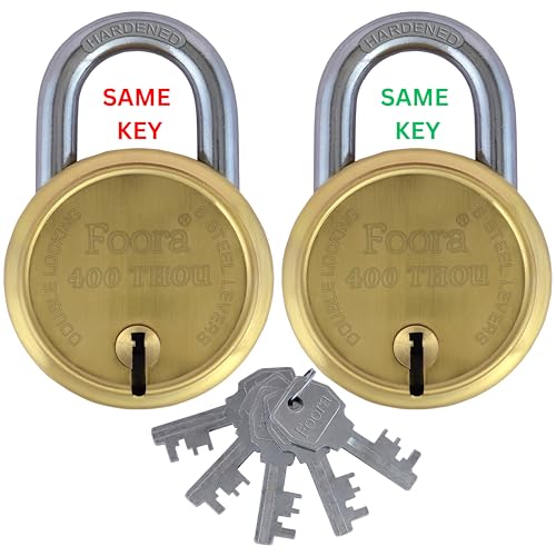 Foora Same Key Lock 400 Thou Gold Padlock - Heavy Duty, Double Locking, Hardened Shackle, 8 Lever Mechanism, 65mm (2 Locks Open with Single Key) - Perfect for Home, Door, Gate, and Shutter Security - Image 1