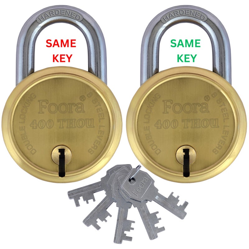 Foora Same Key Lock 400 Thou Gold Padlock - Heavy Duty, Double Locking, Hardened Shackle, 8 Lever Mechanism, 65mm (2 Locks Open with Single Key) - Perfect for Home, Door, Gate, and Shutter Security - Image 5