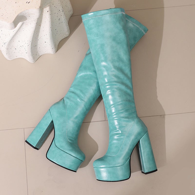 Water Platform Thick Heel High Heel Boots High Heel Knight Boots Thin Boots But Knee Long Boots 40-46 Plus Size - Image 1