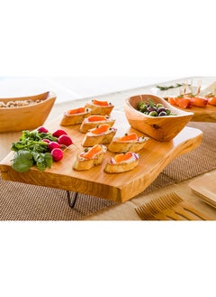 Restaurantware Restaurantware- 15 x 14 x 1.5 Inch Rustic Cake Stand, 1 Durable Footed Serving Tray - 3-Legged, Slab Design, Wood Rustic Food Display Stand, Shatterproof, For Hors d'oeuvres, Appetizers, And Snacks  - Image 5