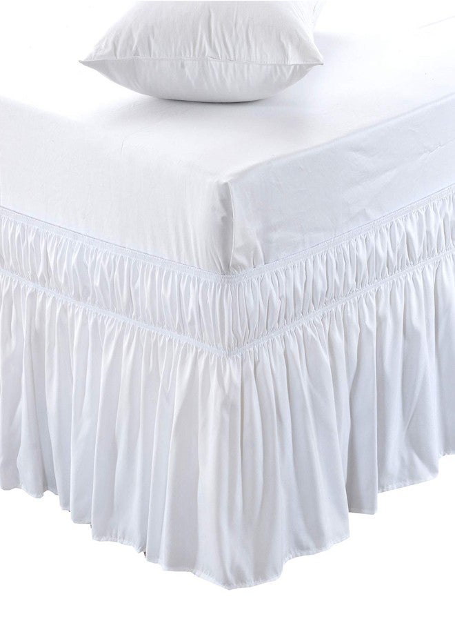 MEILA Wrap Around Bed Skirt Three Fabric Sides Elastic Dust Ruffled 16 Inch Tailored Drop,Easy to Install Fade Resistant-White, Queen/King - Image 1