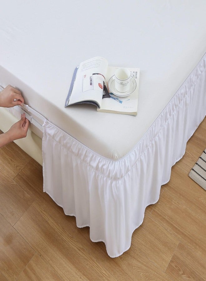 MEILA Wrap Around Bed Skirt Three Fabric Sides Elastic Dust Ruffled 16 Inch Tailored Drop,Easy to Install Fade Resistant-White, Queen/King - Image 3