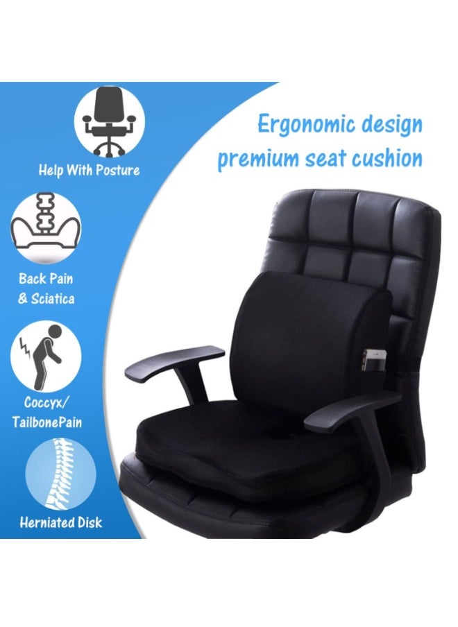 Super ZYouth Coccyx Seat Cushion & Lumbar Support Pillow for Office Chair, Car, Wheelchair Memory Foam Chair Cushion for Sciatica, Lower Back & Tailbone Pain Relief Desk Pad with Adjustable Strap, Black  - Image 2