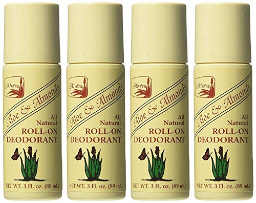 Alvera All Natural RollOn Deodorant Aloe Almonds 3 Fl Oz 4 pack
