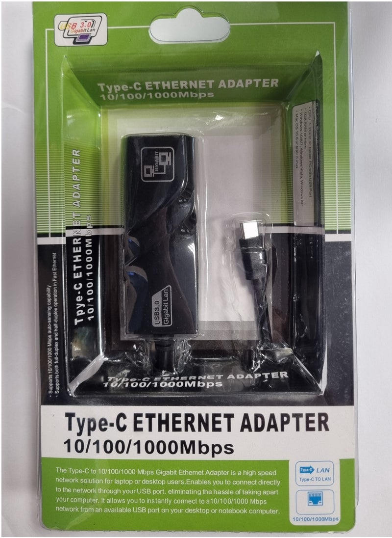 Generic USB 3.0 Type-C to Ethernet Adapter (10/100/1000Mbps, RJ45 LAN Converter)  - Image 2