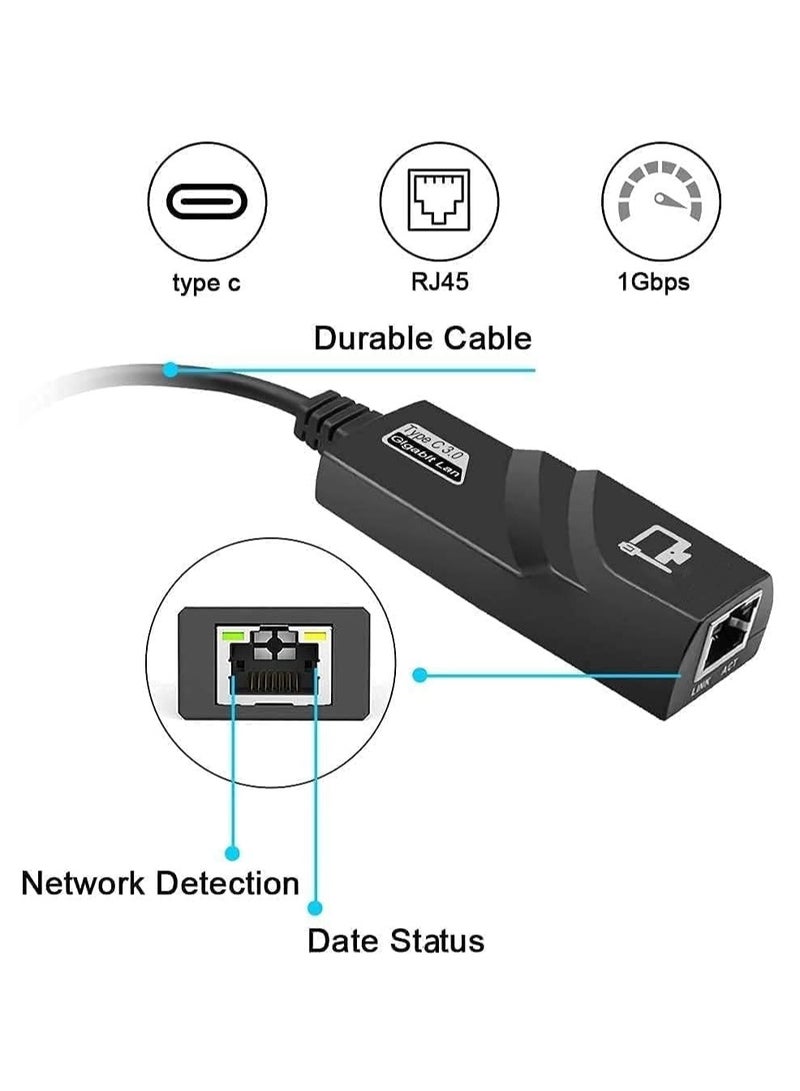 USB 3.0 Type-C to Ethernet Adapter (10/100/1000Mbps, RJ45 LAN Converter) - Image 2