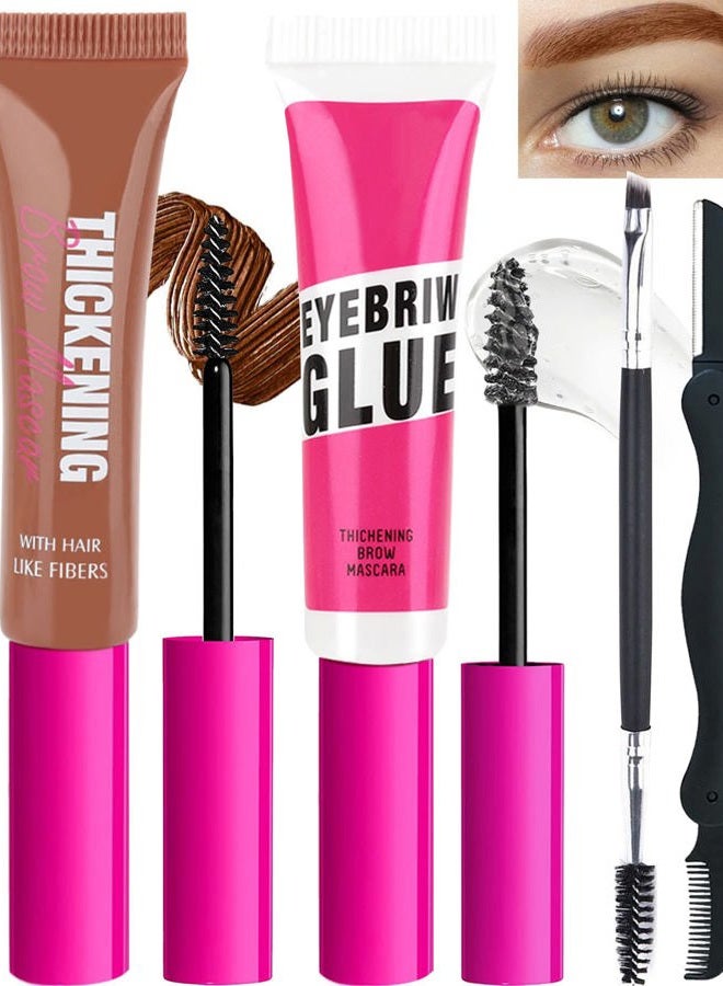 LYSdefeu Waterproof Tinted Brow Gel Kit-Rich Auburn Thickening Eyebrow Mascara Gel & Clear Setting Brow Glue,Brow Lift Fast Sculpt,Long Lasting Eye Makeup for Women,Light Medium Dark Brown With Tool-Set04 - Image 1