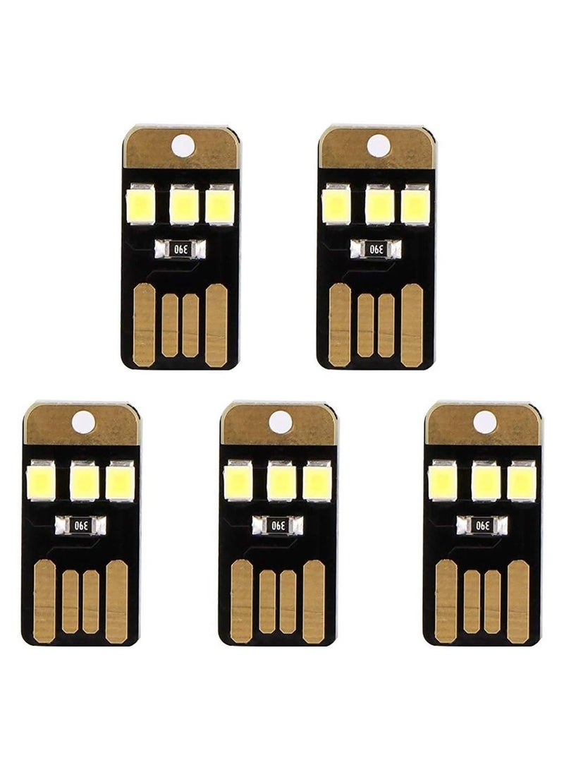 بيعتكلها 5 قطع مصباح ليلي محمول مزود ببطاقة جيب صغيرة وسلسلة مفاتيح LED تعمل بالطاقة USB وإضاءة ليلية لبنك الطاقة والكمبيوتر المحمول (عبوة من 5 قطع، LED أبيض) - Image 1