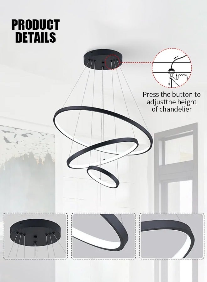 APEX Smart Modern LED Chandeliers, 3 Rings LED Pendant Light Fixture Dimmable Contemporary Circular LED with BT Wireless  Remote Control 3 Color - Image 4