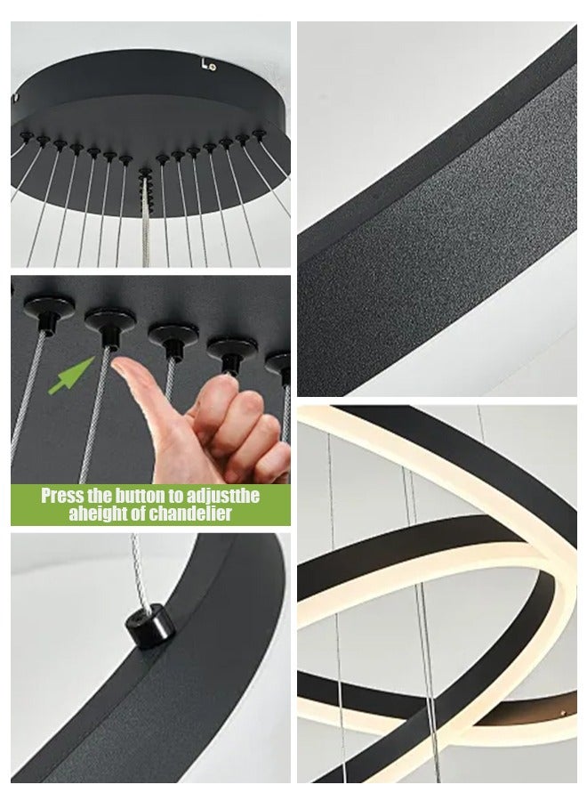 APEX Smart Modern LED Chandeliers, 3 Rings LED Pendant Light Fixture Dimmable Contemporary Circular LED with BT Wireless  Remote Control 3 Color - Image 5