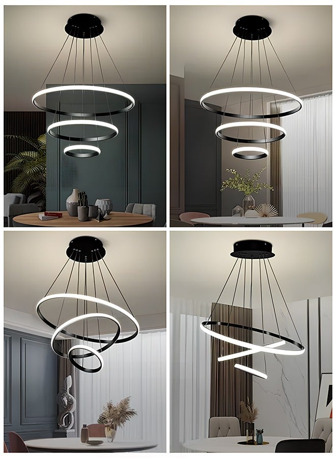 أبيكس ثريات LED حديثة ذكية، 3 حلقات LED قلادة ضوء لاعبا أساسيا عكس الضوء LED دائري معاصر مع تطبيق BT اللاسلكي الذكي للتحكم عن بعد 3 ألوان في - Image 4