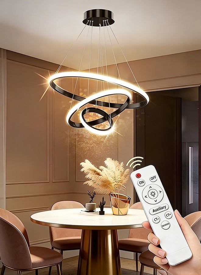 أبيكس ثريات LED حديثة ذكية، 3 حلقات LED قلادة ضوء لاعبا أساسيا عكس الضوء LED دائري معاصر مع تطبيق BT اللاسلكي الذكي للتحكم عن بعد 3 ألوان في - Image 1