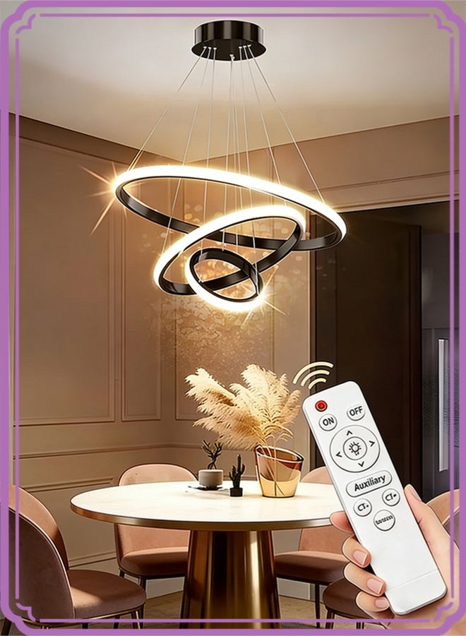 APEX Smart Modern LED Chandeliers, 3 Rings LED Pendant Light Fixture Dimmable Contemporary Circular LED with BT Wireless  Remote Control 3 Color - Image 1